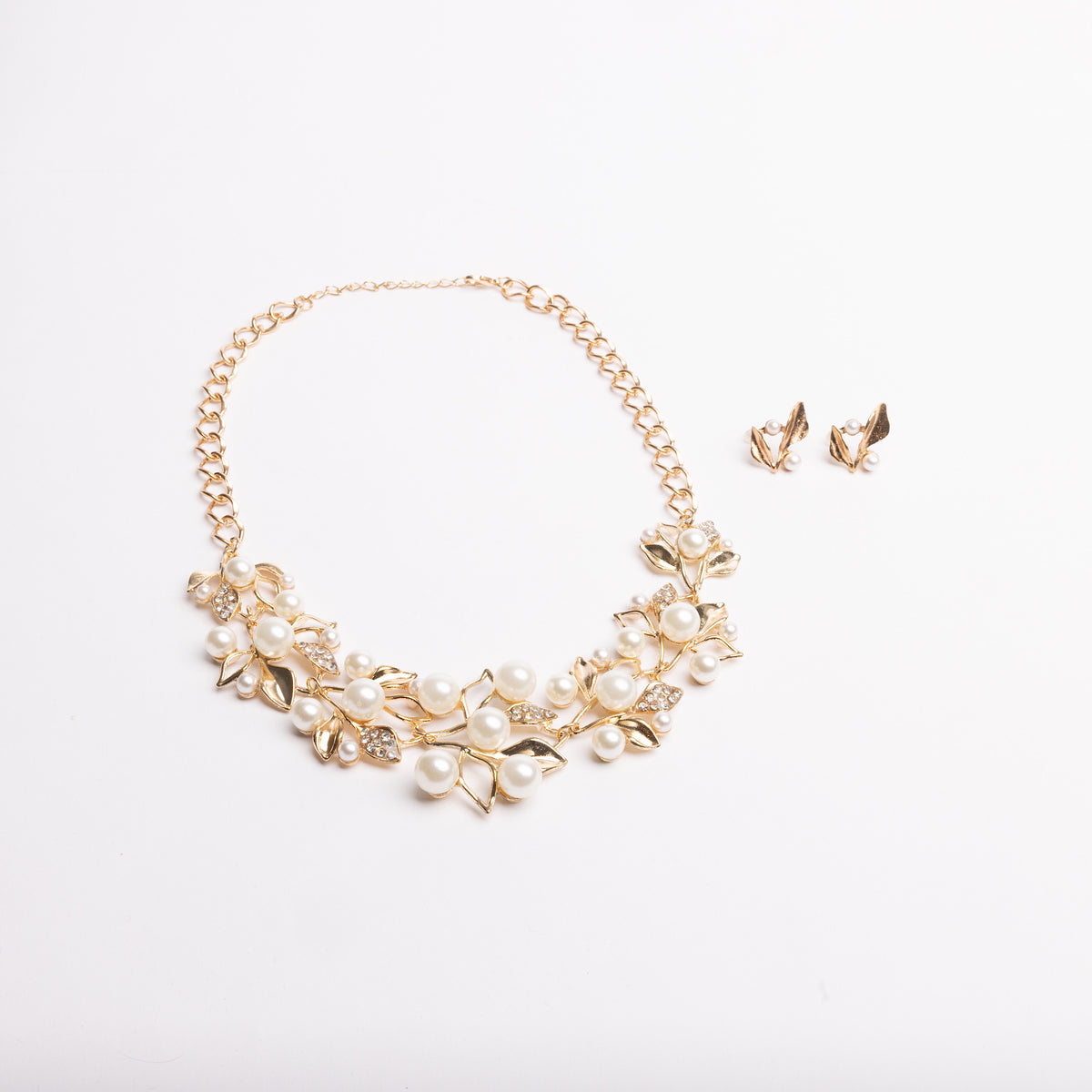 Pearl & Leaf Necklace + Earring Set