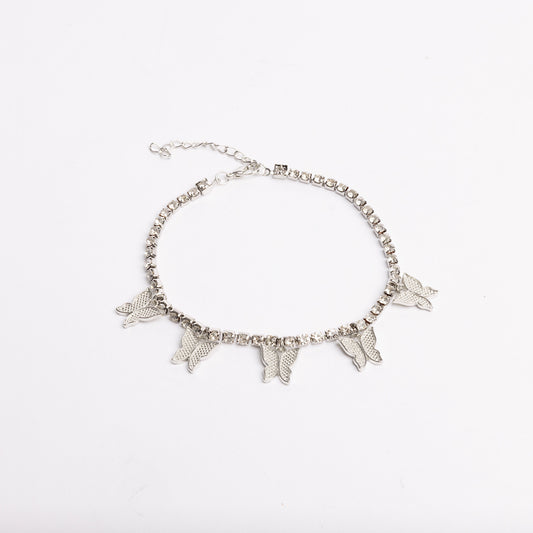 Silver Butterfly + Diamond Anklet